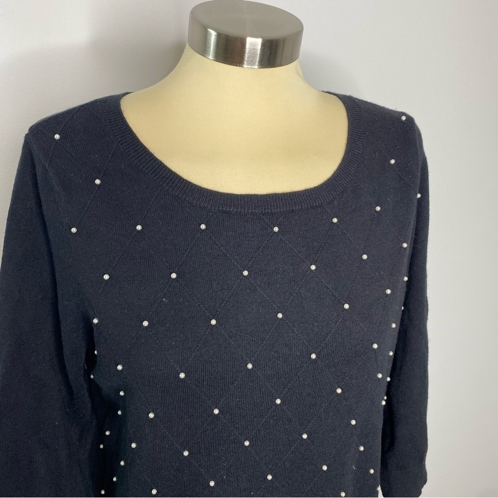 Elle Pearl Beaded Front Crew Neck Sweater